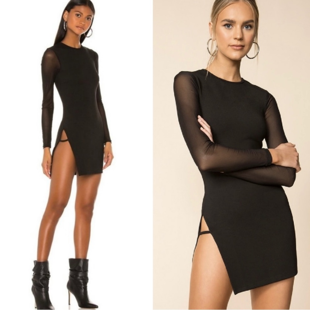 Superdown sexy mini black dress LBD long sheer sleeves size M WORN ONCE